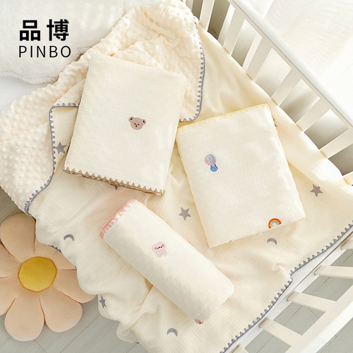 Beanbean Blanket Baby Gauze Cover Ins Embroidered Newborn Baby Soothing Blanket Children Cover Baby Swaddle