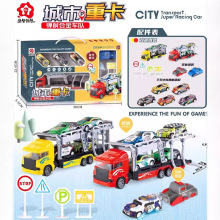 包邮盒装新多功能城市运输车儿童双层拖车力控滑行工程车玩具套装