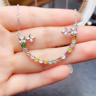 New natural tourmaline necklace S925 silver inlaid main stone 3*3mm Joker net red explosions women's jewelry wholesale