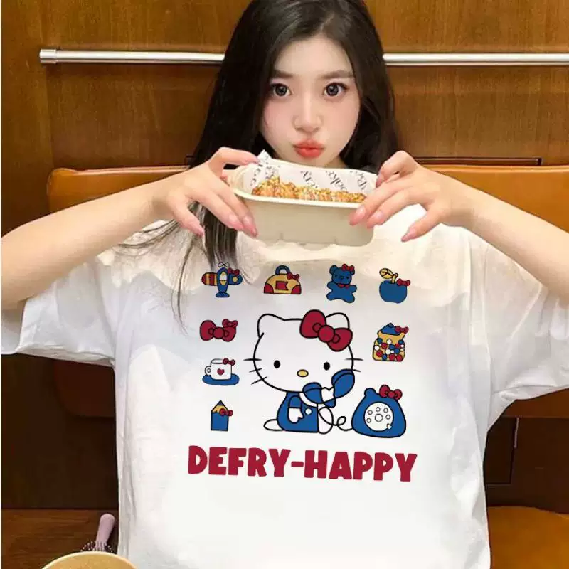 เสื้อแขนสั้นพิมพ์ตัวอักษร สไตล์เฉพาะกลุ่ม น่ารักหวานแหวว เสื้อยืดคอกลมลายการ์ตูน ใส่ได้หลายโอกาส