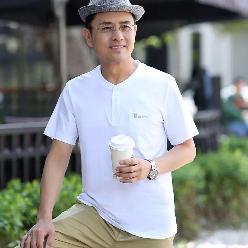 【工厂直销】2025纯棉爸爸夏装中年男士短袖T恤男40-50岁夏天圆领|undefined