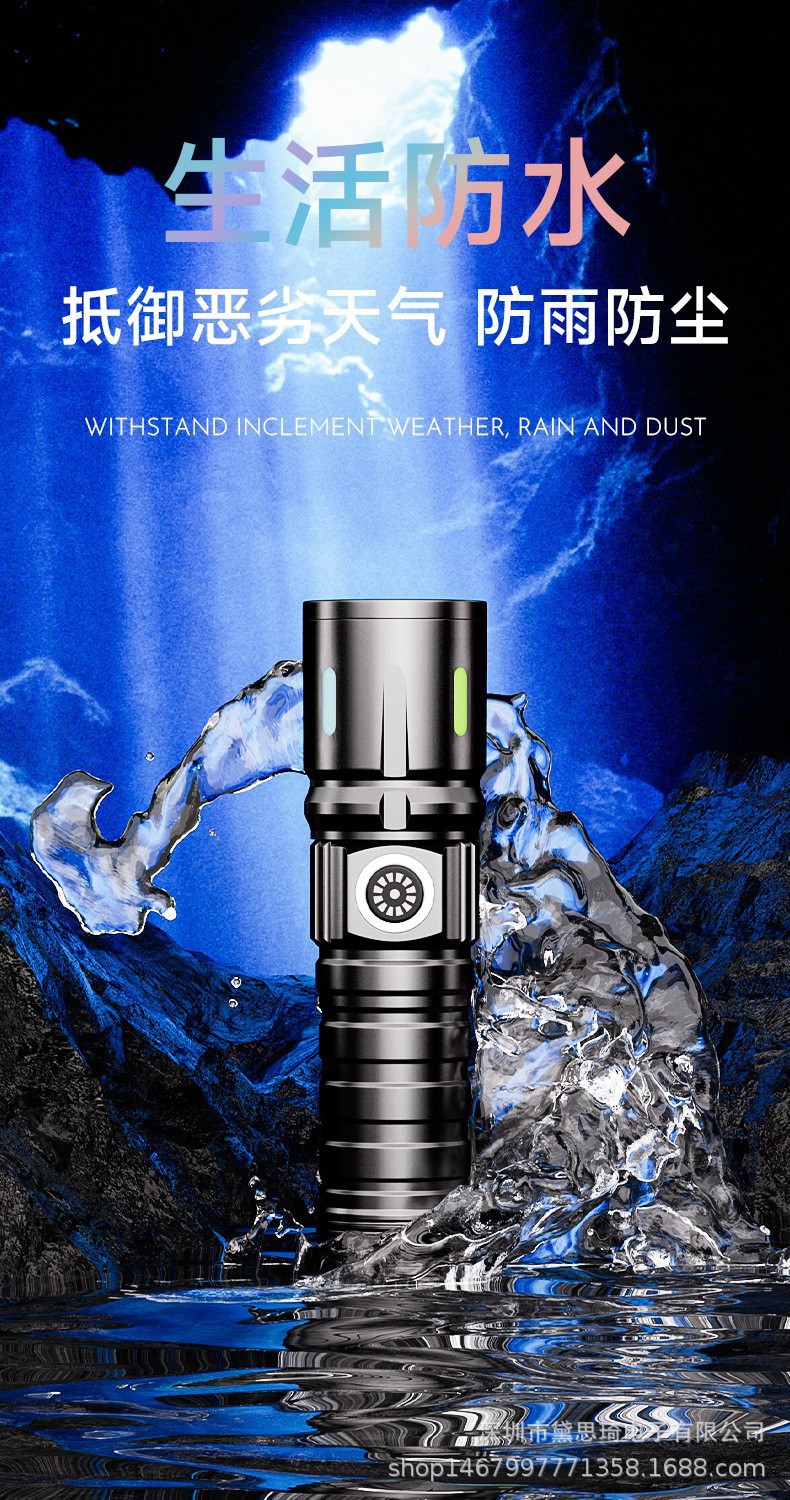 Cross-border new model, compact and powerful flashlight with white laser, high-intensity beam, long-range illumination, ultra-bright, high-power, rechargeable, and portable for outdoor use
