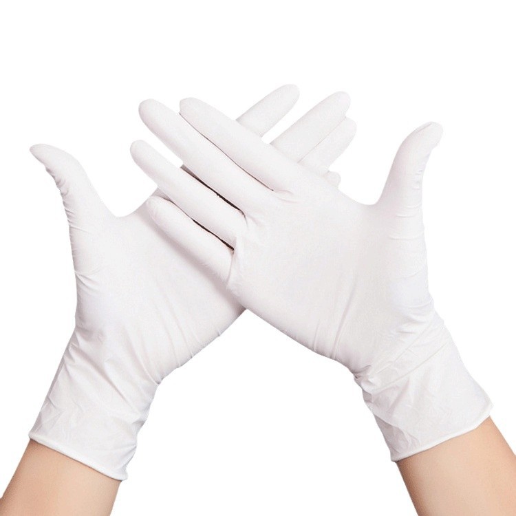 9 pulgadas libre de polvo de cáñamo dedo blanco desechables guantes de nitrilo antideslizante a prueba de ácido electrónica fábrica de goma guantes de nitrilo
