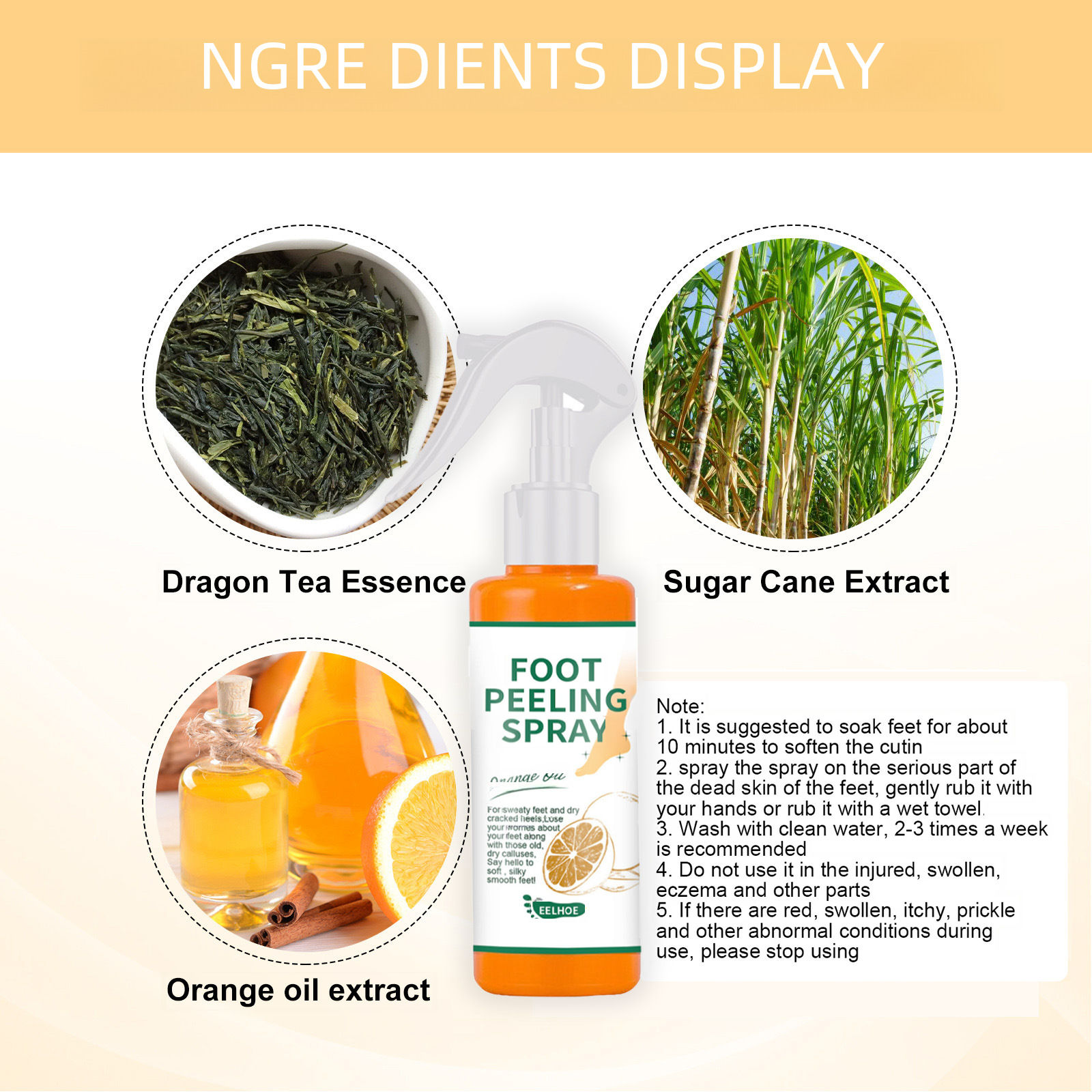 EELHOE Foot and Knee Care Spray, Green Tea and Orange Flavor, Callus Heel and Elbow Exfoliating Keratolytic