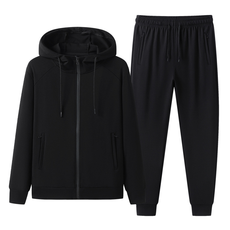 Transfronterizos de mediana edad, traje casual de primavera y otoño, chaqueta con capuz para hombres, pantalones rectos de dos piezas, ropa deportiva de papá