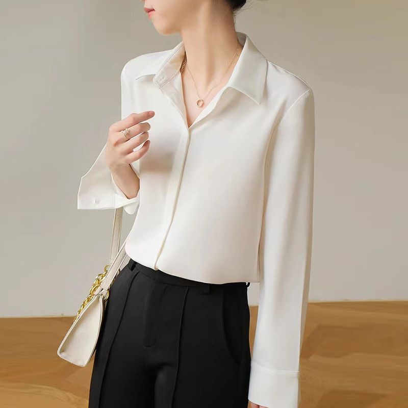 2026 New Women's French Satin Long-Sleeve Shirt, Versatile Loose Top, Elegant Commuter Style