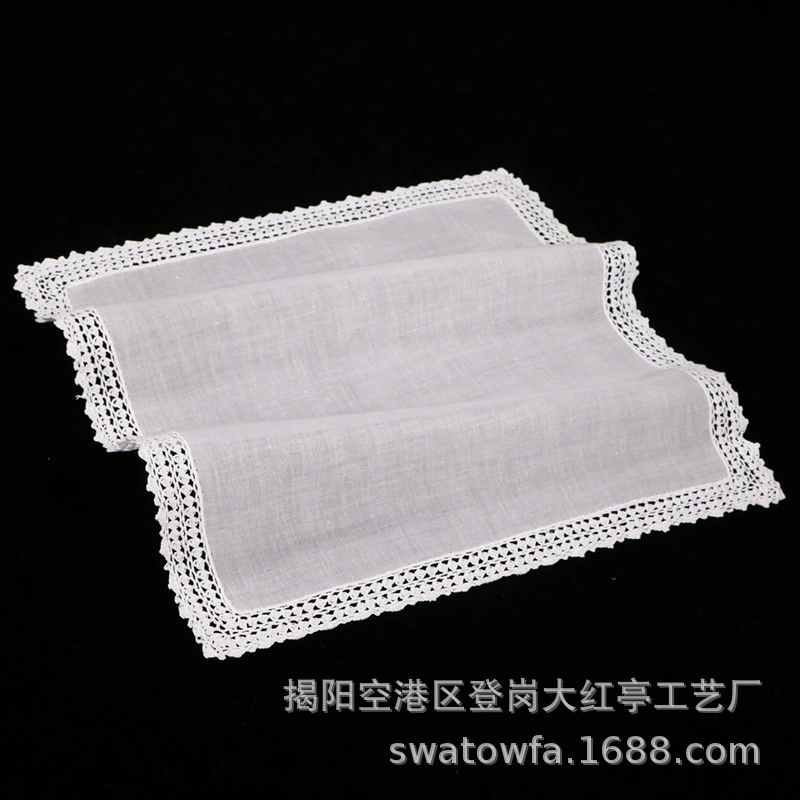 [S001 Hand crochet Lace Handkerchief 13“x13"白色纯棉花边手帕]