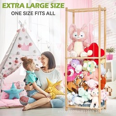 クロスボーダー木製ぬいぐるみ収納ラック、ぬいぐるみ収納ラック、弾性ロープ収納、おもちゃ収納、収納バケツ