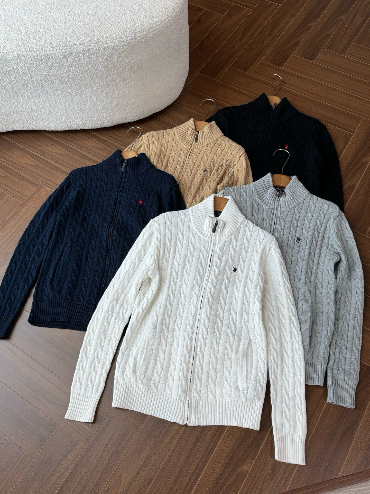 High-quality RL Ralph Lauren logo embroidered pure cotton full-zip sweater for men, casual and versatile knit top