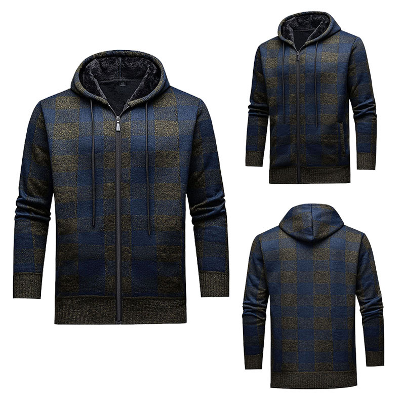 Comercio exterior otoño y invierno nuevo estilo de hombre con camisa de punto cálida y gruesa chaqueta con capuchón casuales chaqueta de cuadrícula
