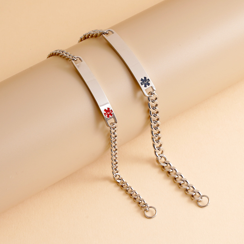 Cross-Border New Stainless Steel Curved Medical Nurse Bracelet DIY Medical Symbol Bracelet with Name Engraving Jewelry