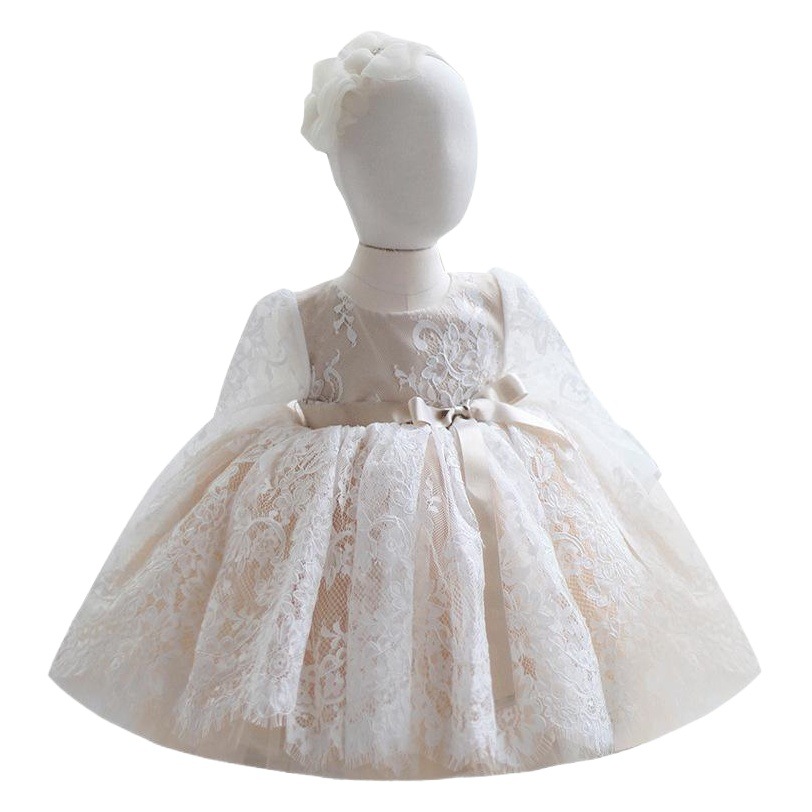 Vestido de niña de un año de la niña de las flores vestido de boda de Primavera de manga larga vestido de noche para niños vestido de princesa vestido de novia pettiskirt