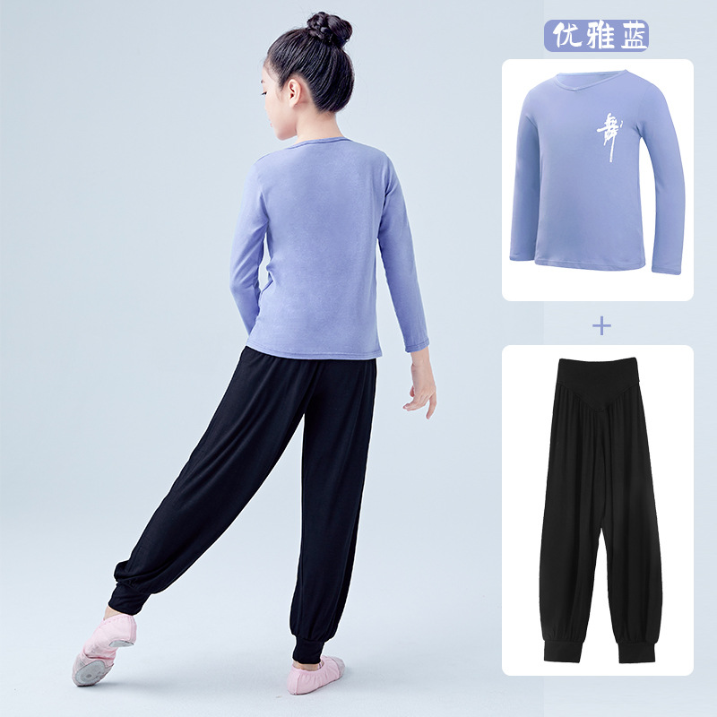 Elegante azul-manga larga (Dance Top + Pantalones harem)