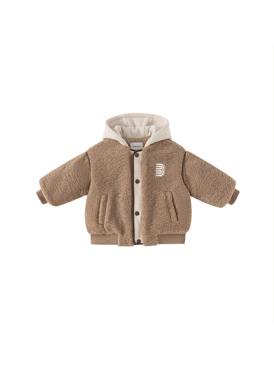 Yubao ropa infantil para niños más terciopelo grueso y cálido falso dos piezas de suéter de algodón de invierno chaqueta de algodón encapuchado para niños