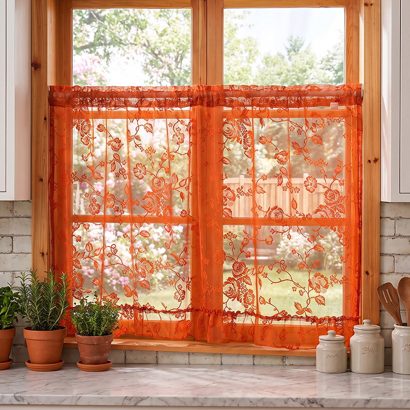 2026 American Country Style Coffee-Colored Curtains for Living Room, Balcony, and Bay Window, Light-Transmitting Hollow Lace Sheer Curtains 2026 American Country Style Coffee-Colored Curtains for Living Room, Balcony, and Bay Window, Light-Transmitting Hollow Lace Sheer Curtains