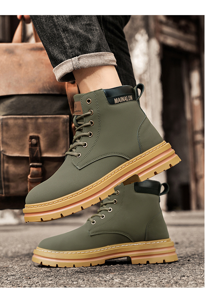 Women's Chunky Platform Work Boots Yellow & Pink Ankle Boots_voghion.com