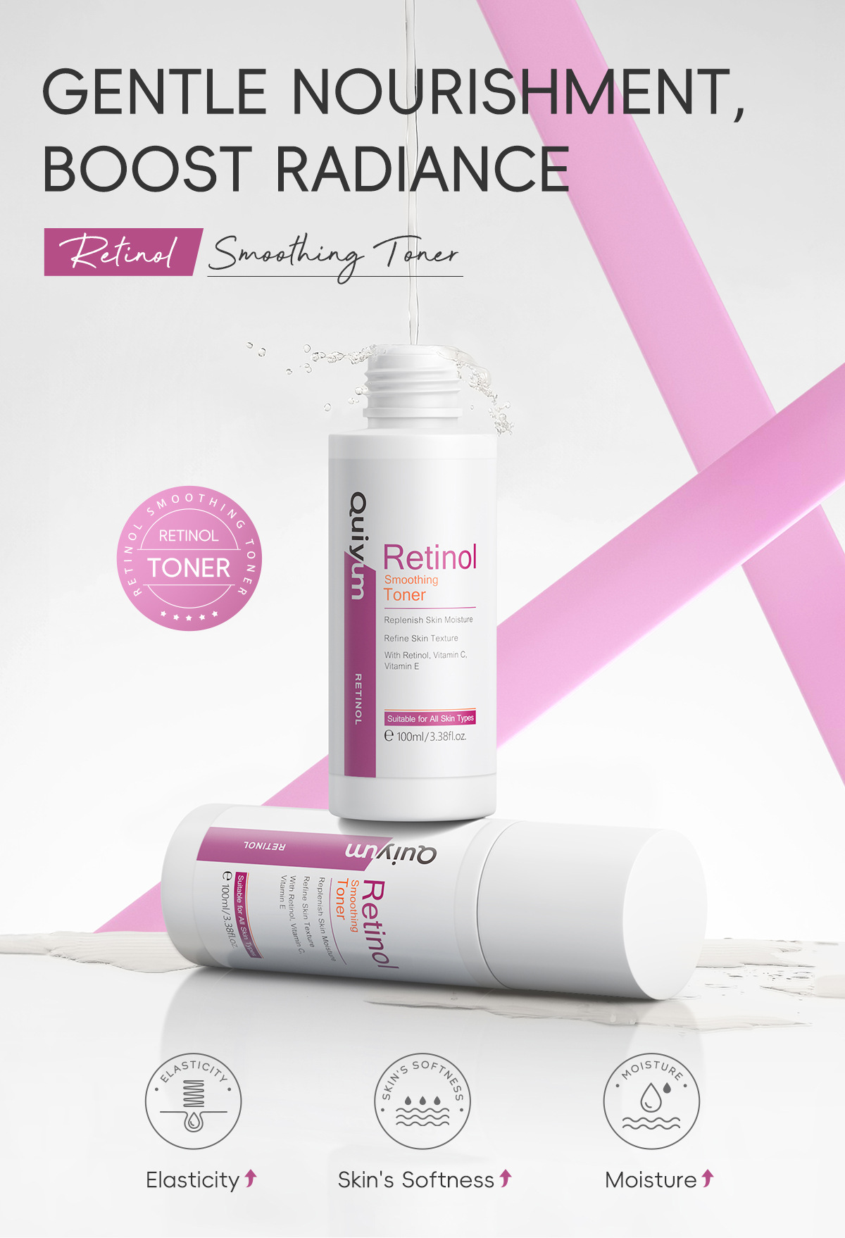 Cross-border QUIYUM Retinol Toner 100ml is a skincare product from a manufacturer that hydrates, moisturizes, nourishes and makes the skin tender and elastic undefined