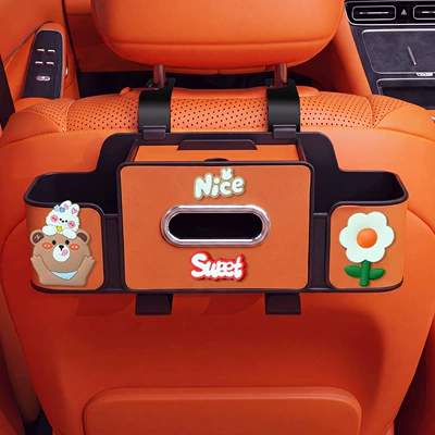 Car tissue box/set – seat back storage box, multifunctional - nice-little-bear-4-in-1-seat-storage-box-4th-generation-orange