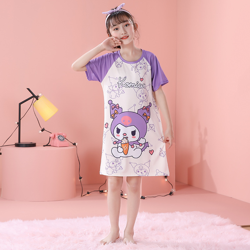 女童睡裙夏季新款女孩短袖空调服韩版宽松薄款家居服儿童宝宝睡裙