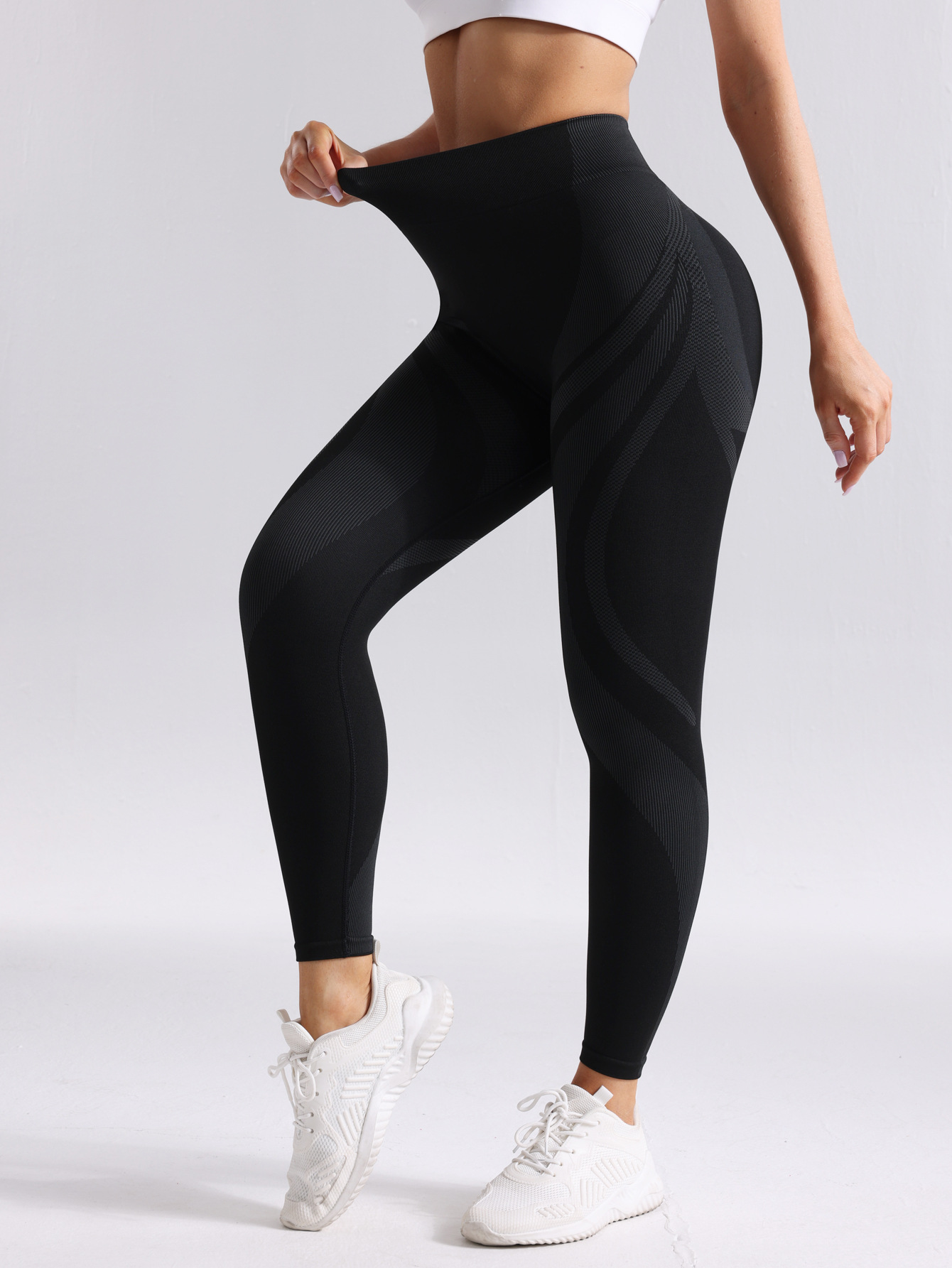 2025 pantalones de yoga de color de contraste de cintura alta transpirables sin costuras para mujer pantalones de ropa de yoga deportiva a rayas largas con cadera ajustada