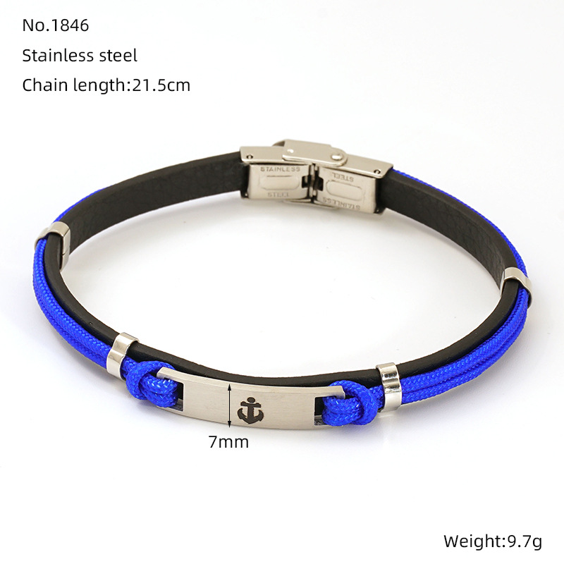 Pulsera trenzada de cuero de acero de barco, cuerdas de cuero para hombres y mujeres, joyas de mano geniales, no se desvanecen, pulseras al por mayor.