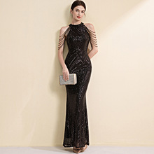 晚礼服女法式气质名媛轻奢高级感高端大气亮闪挂脖长款鱼尾连衣裙