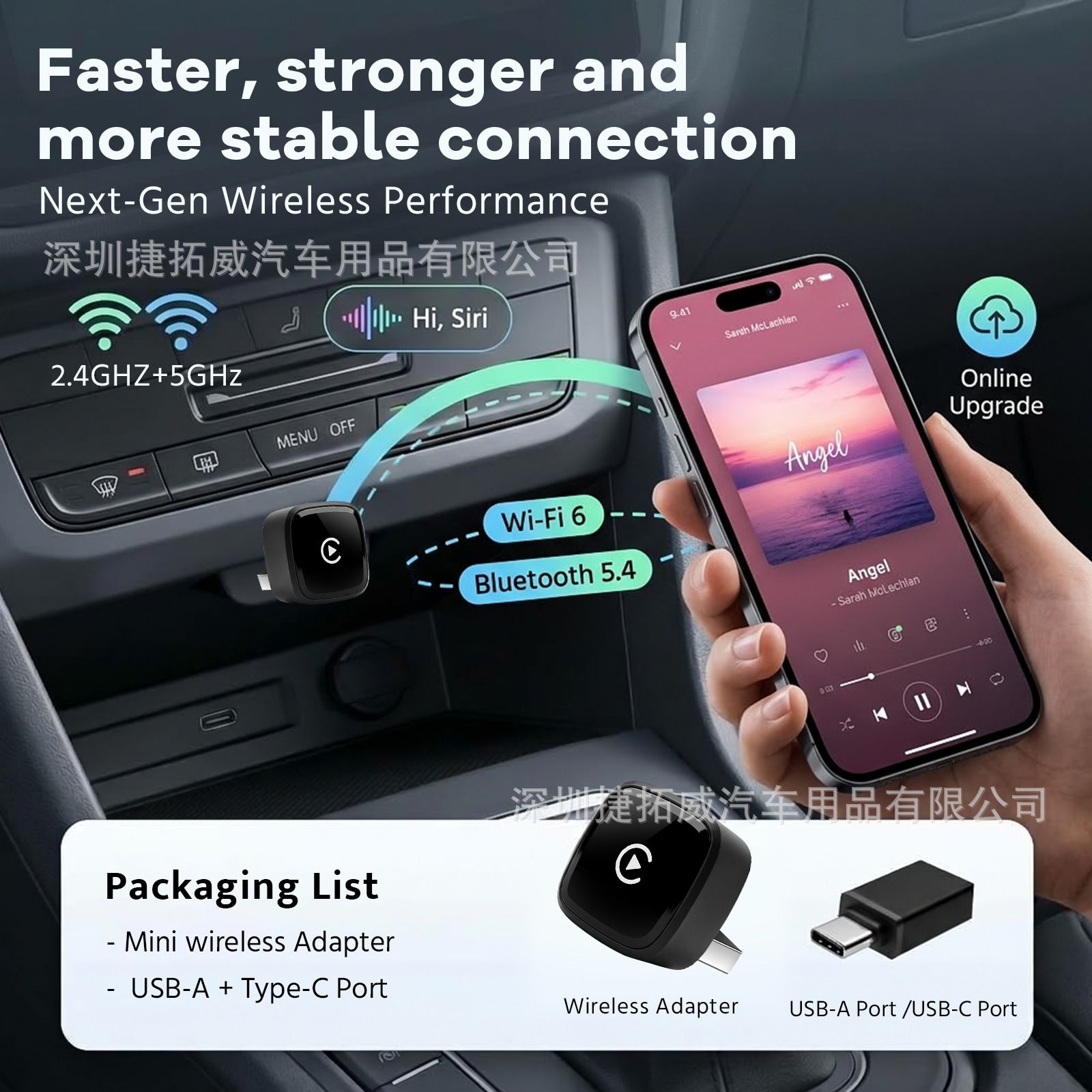 Cross-border wireless CarPlay adapter, Apple Auto 2-in-1, converts wired CarPlay to wireless in your car