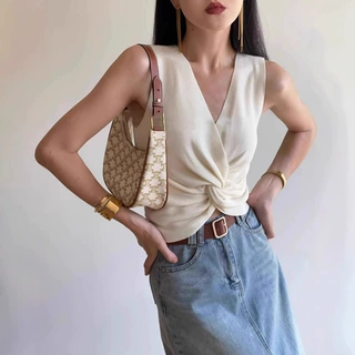 法式V领纽结吊带辣妹小背心女夏季外穿针织马甲修身短款无袖上衣