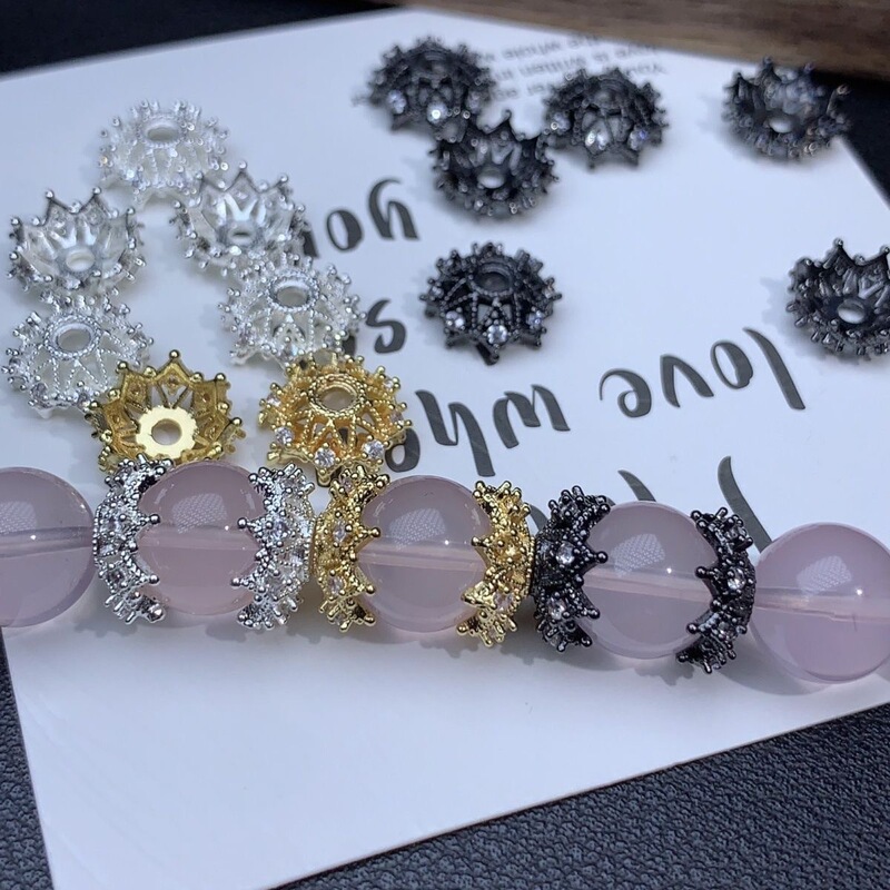 14K Gold-Plated Hollow Court-Style Flower Cap DIY Crystal Bracelet Bead Jewelry Accessories Yellow Crystal Loose Beads