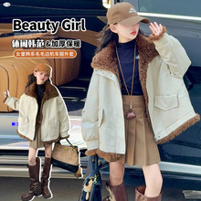 女童2025新款外套韩系毛毛衣PU皮衣中大童机车服小女孩时髦上衣潮