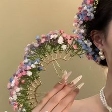 厂家直销刘亦菲同款满天星发钗仿真花侧边簪新娘拍照发卡头饰批发