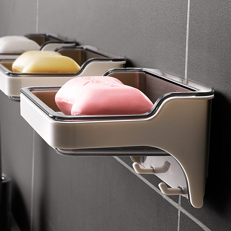 Caja de jabón de drenaje de pared sin perforaciones baño estante de jabón creativo estante de jabón de doble capa con gancho