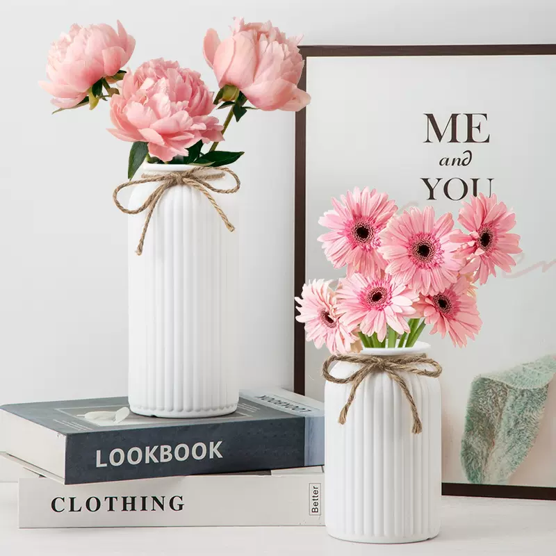 新中式竖条纹塑料花瓶简约可蓄水鲜花瓶桌面装饰灯笼花瓶摆件批发