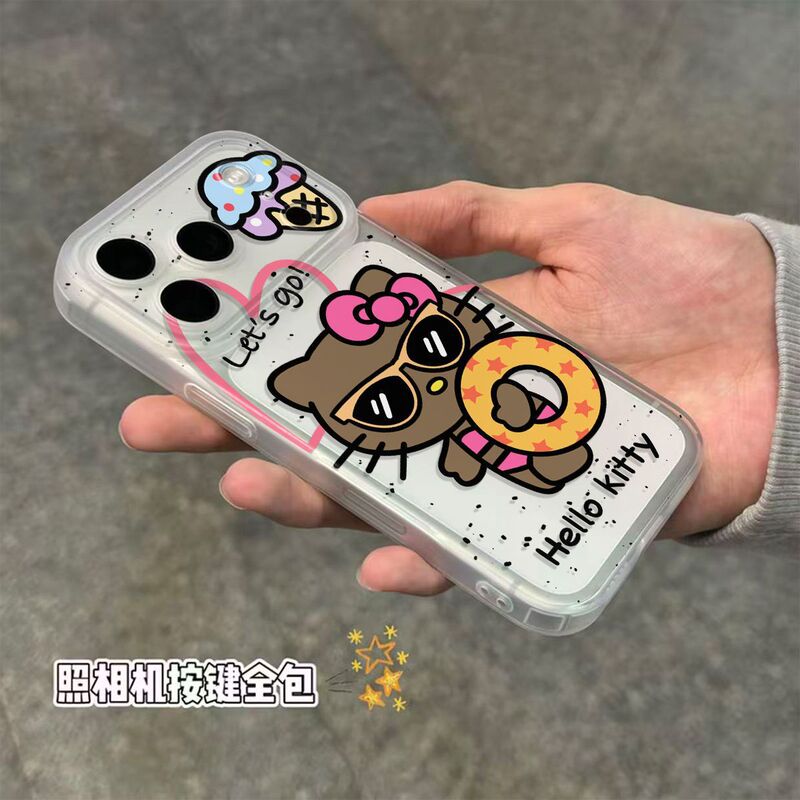 Swimming Ring Kt Cat Suitable for Apple 17Promax Mobile Phone Case 13 Soft Case 15 Anti-Fall 16 Integrated Camera Button 17