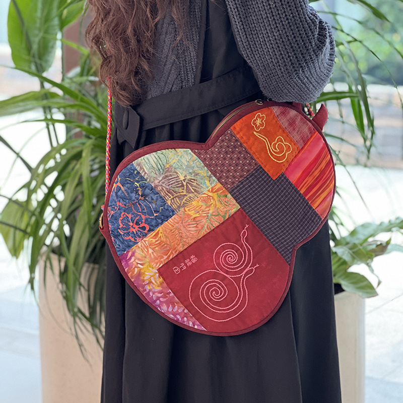 Hecho a mano DIY Lu bordado nuevo patchwork bolsa de las mujeres habitación individual bolsa grande regalo creativo imagen impresa bordado DIY bolsa de material