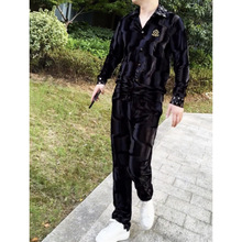 秋冬款高端两件一套全套欧货金丝绒气质男士套装轻奢百搭长袖长裤