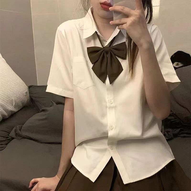 College Style Jk Shirt Women's Summer Basic Japanese Style Student Versatile Graduation School Uniform Class Uniform White Short-Sleeved Shirt