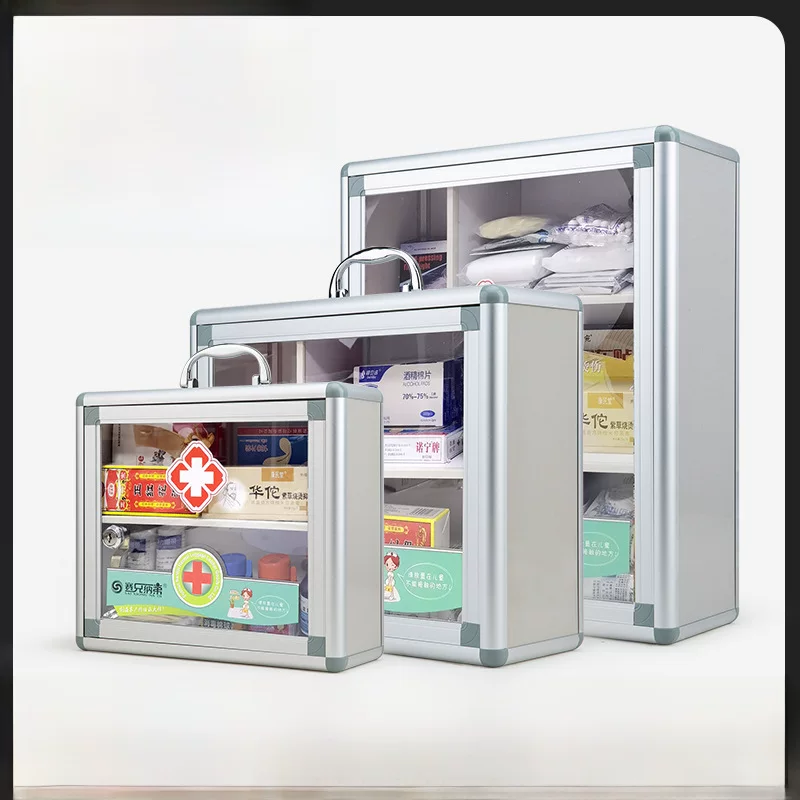 Locked home first aid kit aluminum alloy medicine case can print characters multi-layer medical box home medicine box wall-mounted convenient box