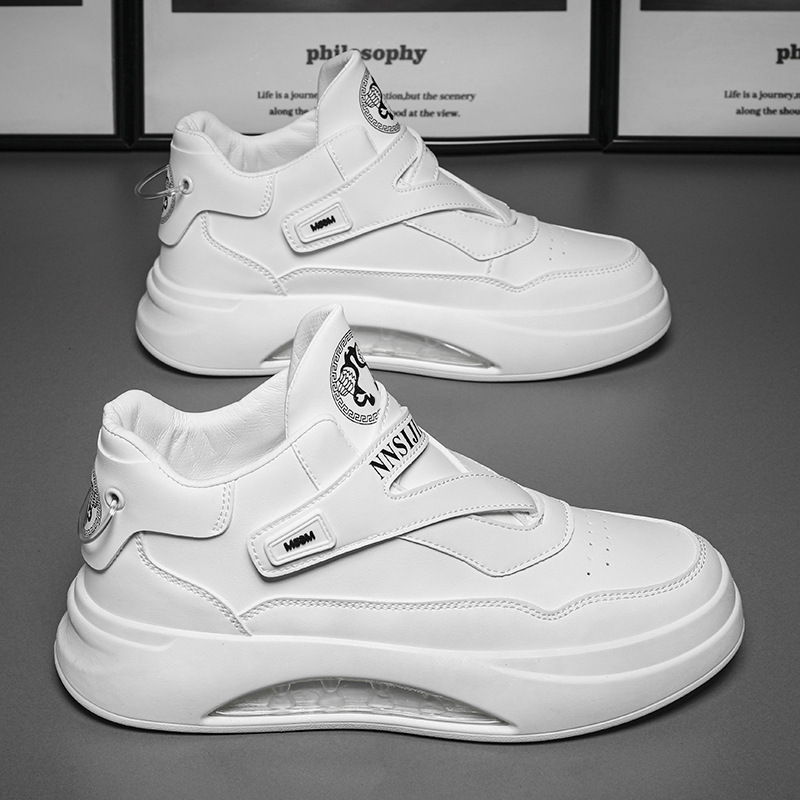Autumn New Men's Air-Cushion White Sneakers, Thick-Soled High-Top Height-Increasing Sneakers, Trendy Casual Foreign Trade Men's Shoes, Large Size