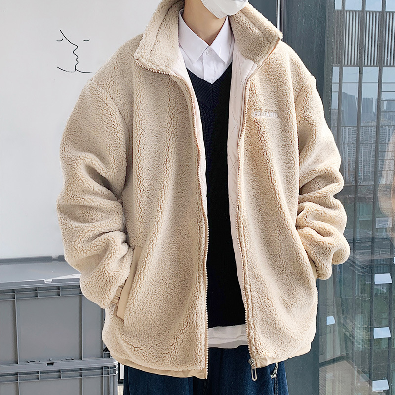 Abrigo de lana de cordero para hombre Otoño e Invierno engrosada lana de cordero collar de pie abrigo de algodón acolchado suelta marca de moda ins abrigo de algodón acolchado ropa de invierno