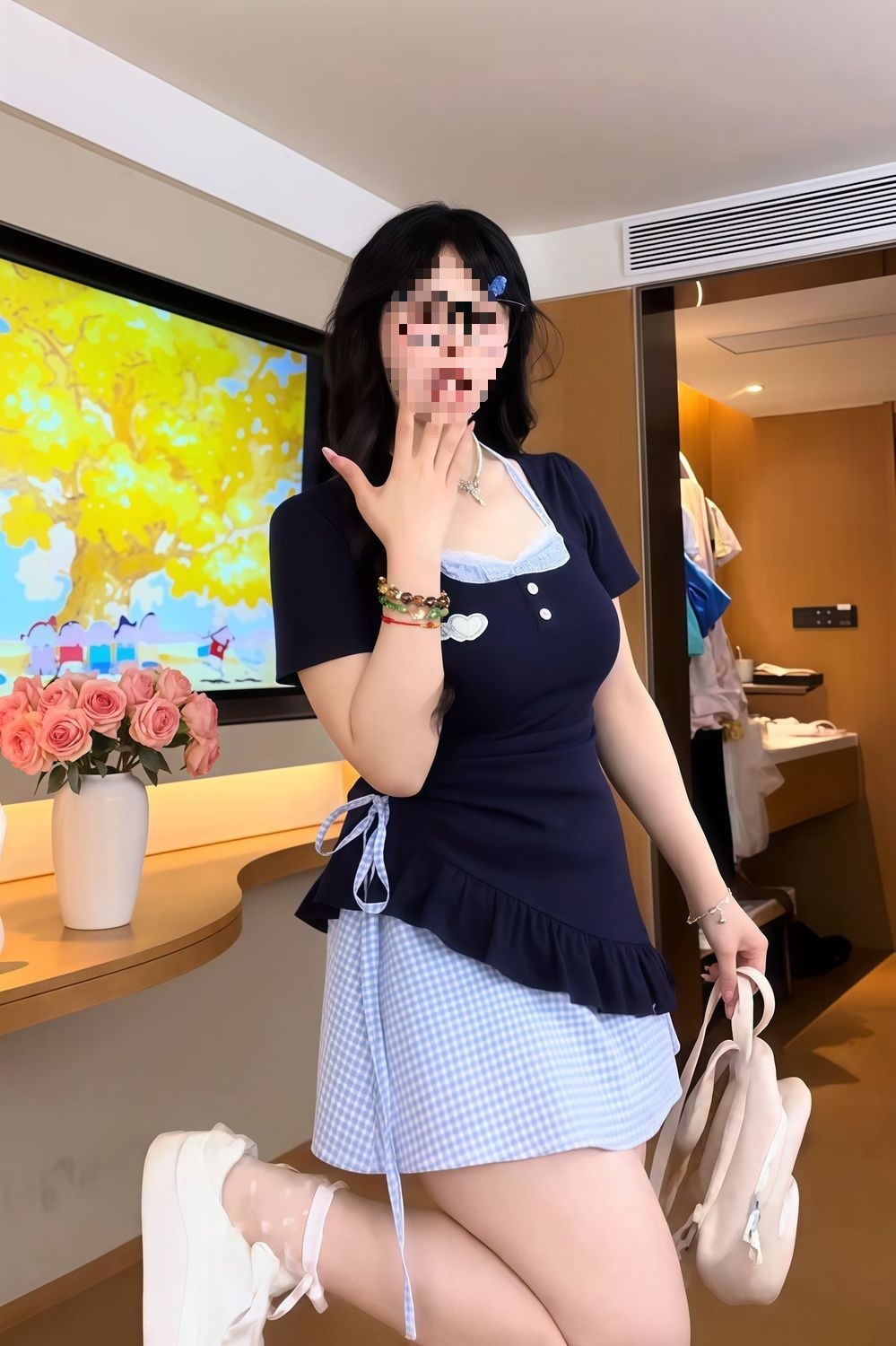 Đầm suông nữ midi tay ngắn phối ren dệt kim cổ tròn, form rộng che khuyết điểm mùa hè — Áo dài màu xanh lá cây (ưu tiên vận chuyển), Áo dài màu xanh da trời (ưu tiên giao hàng), Váy ngắn màu xanh da trời (ưu tiên giao hàng), Váy ngắn màu xanh lá cây (ưu tiên giao hàng) chi tiết 9