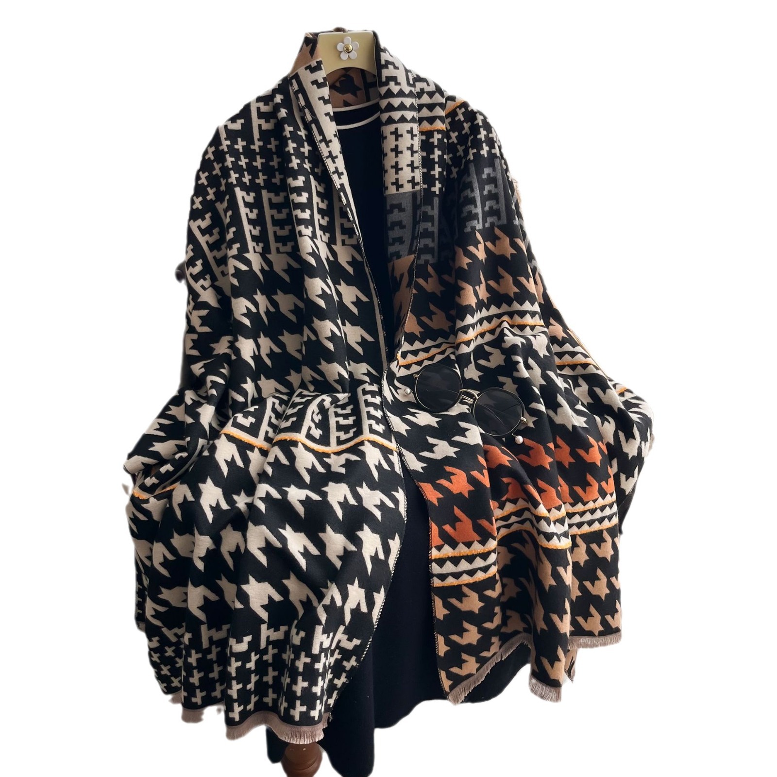 Otoño y invierno nuevo estilo coreano empalmado bufandas Jacquard de doble cara imitación de cachemir gruesa mantel caliente para mujeres