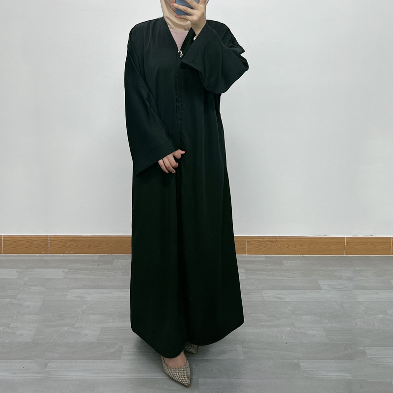 F390 Cross-Border Foreign Trade Middle East Dubai Women's Solid Color Zipper Cardigan Robe In-Stock Fashionable Loose_ecoleips.com