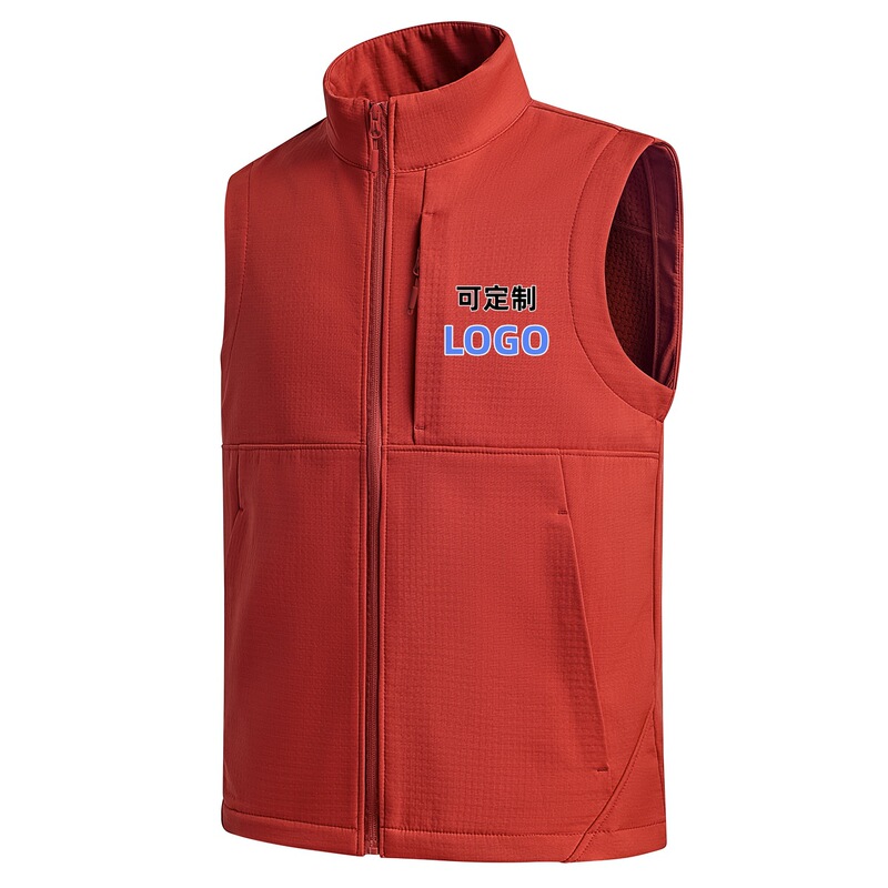 Men's lightweight softshell vest for casual outdoor hiking, stand-up collar, sleeveless, workwear, customizable by factory