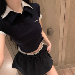 mm Home 25ss 春夏新作 カレッジスタイル スプライスチェック柄スーツ ラペルトップ+スカート