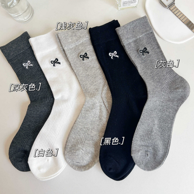 Socks Women's Spring and Autumn Bow Breathable Mid-length Socks Fashionable High Color Value Long-length Stacked Socks Academic Style Cute Style Socks Women's Spring and Autumn Bow Breathable Mid-length Socks Fashionable High Color Value Long-length Stacked Socks Academic Style Cute Style