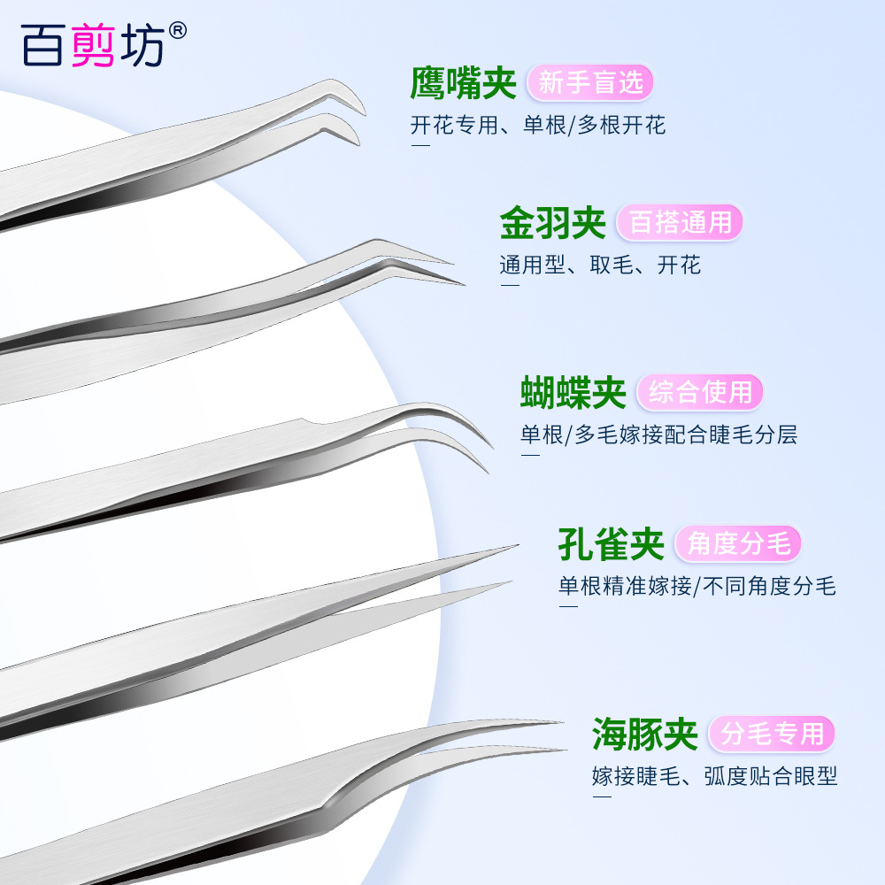 En stock Acero inoxidable injerto pinzas de pestañas clip de delfines floración Jinyu clip de pestañas falsas pinzas de pestañas herramienta