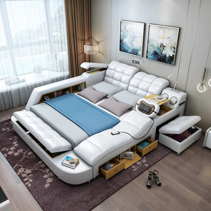 Cama Tatami, cama de cuero, cama de masaje multifuncional eléctrica inteligente, cama doble moderna y sencilla para dormitorio principal de 1.8 metros image 2