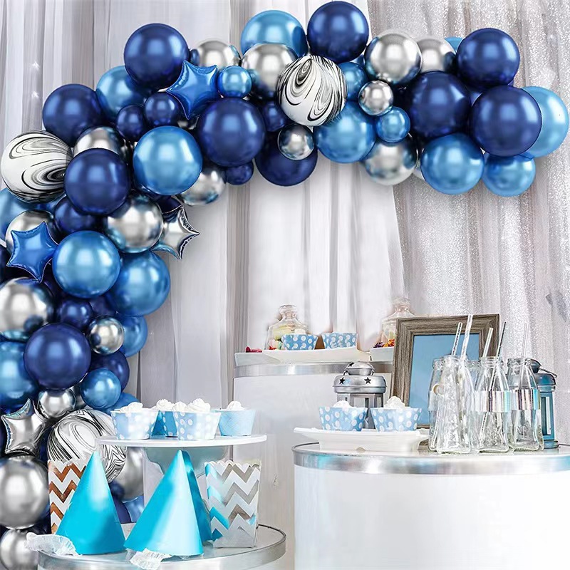 Navy metal silver agate black balloon