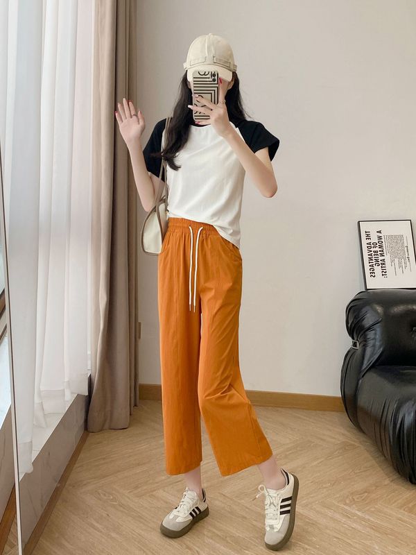 春夏の新作ハイウエスト伸縮性ウエスト9点ハーレムパンツ、ゆったり、スリム、ファッショナブル、シンプル、多用途、カジュアルガールズパンツ|undefined